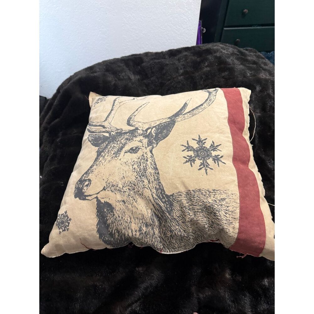 Primitives by Kathy Holiday Snowflake Deer Throw Pillow Christmas
